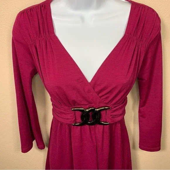 M Vintage 90s Fuchsia Pink Belted Blouse Stretch Medium Y2k - Picture 2 of 6